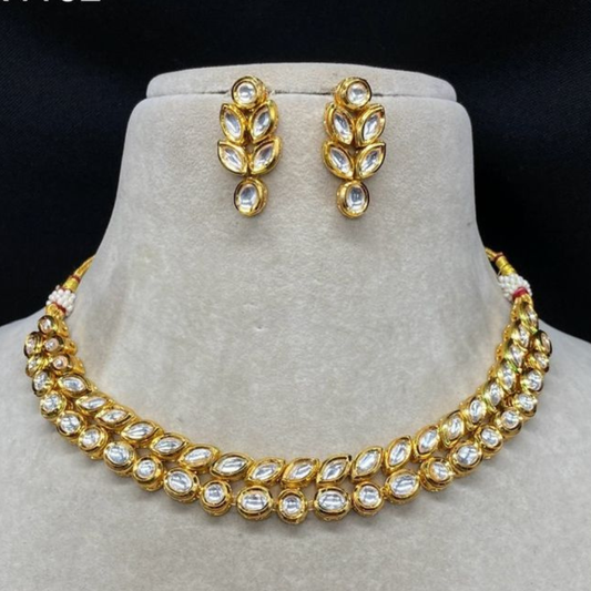 Double Line Multi Shape Kundan Necklace Set
