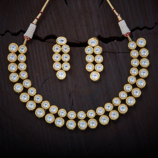 Double Line Circle Kundan Necklace Set