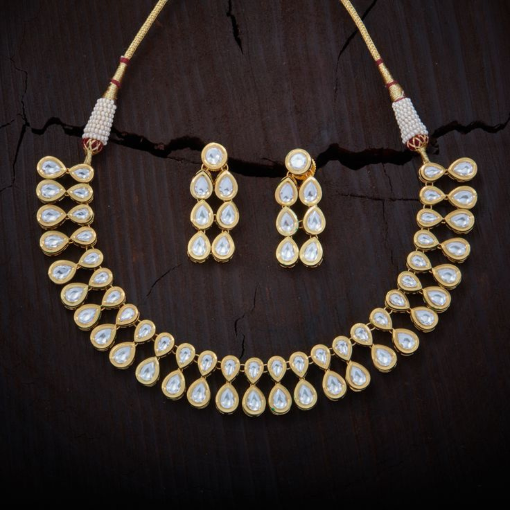 Double Line Drop Kundan Necklace Set