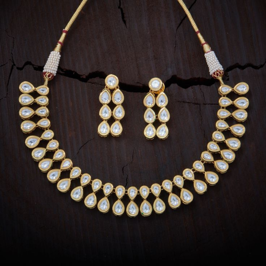 Double Line Drop Kundan Necklace Set