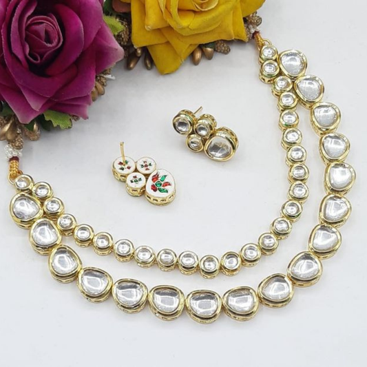 Double Layer Circle & Uncut Oval Kundan Necklace Set