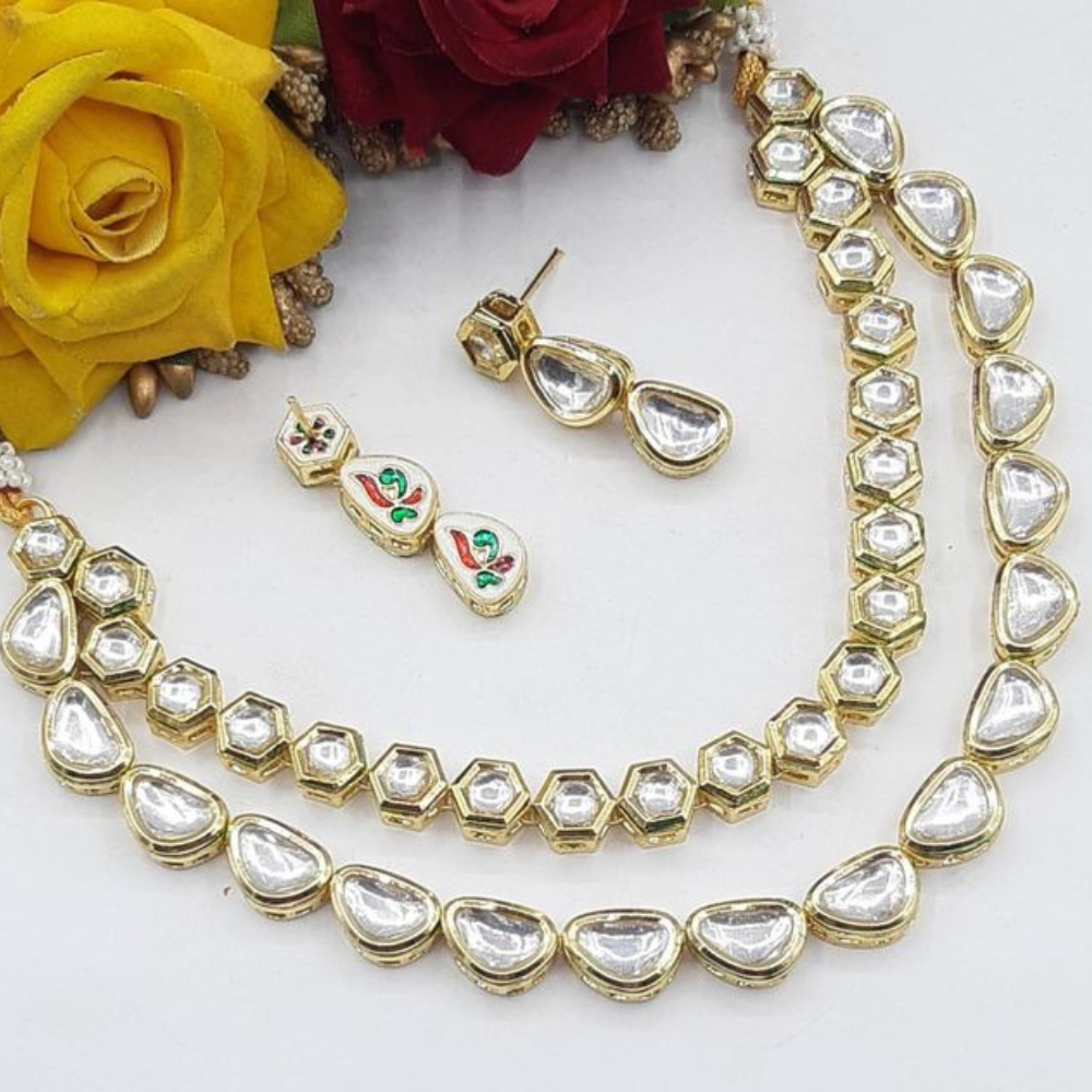 Double Layer Hexagon & Uncut Kundan Necklace Set