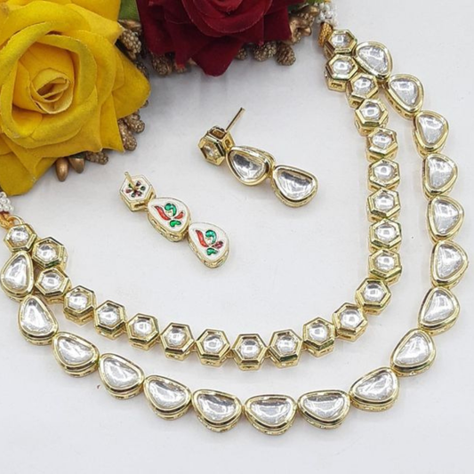 Double Layer Hexagon & Uncut Kundan Necklace Set