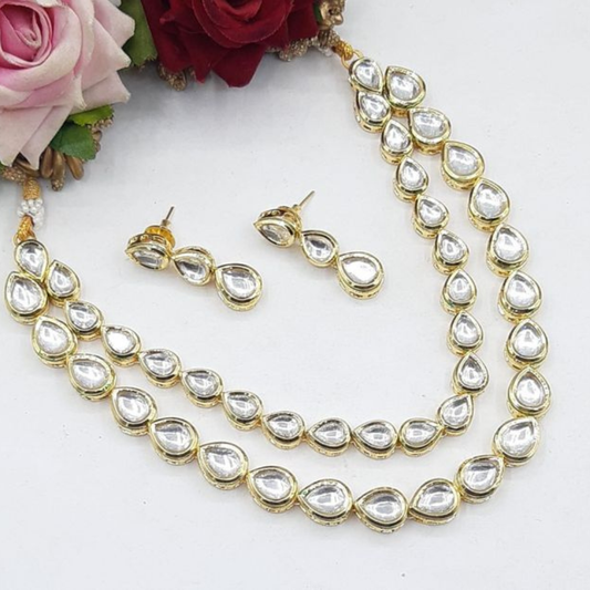 Double Layer Drop Kundan Necklace Set