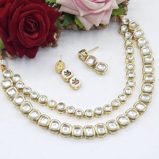 Double Layer Circle & Square Kundan Necklace Set