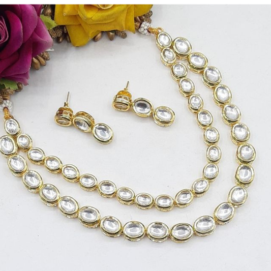 Double Layer Oval Kundan Necklace Set