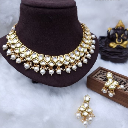 Double Layer Multi Shape Kundan Set with White Pearls