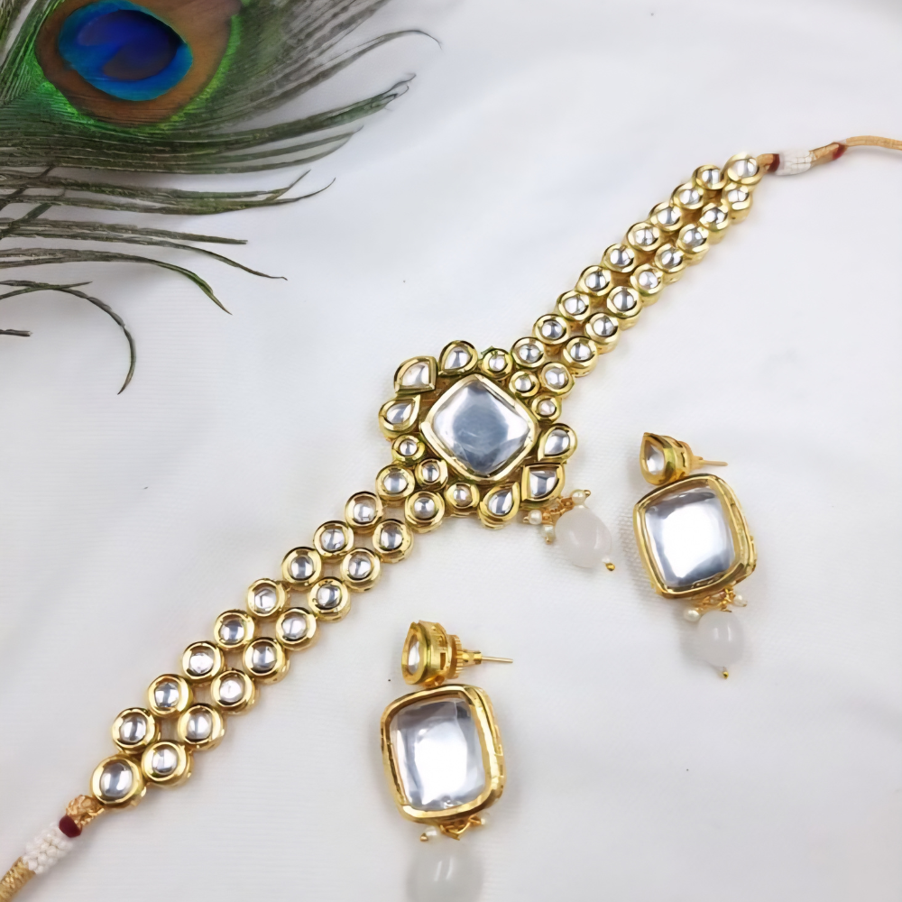Double Layer Choker Style Kundan Necklace Set