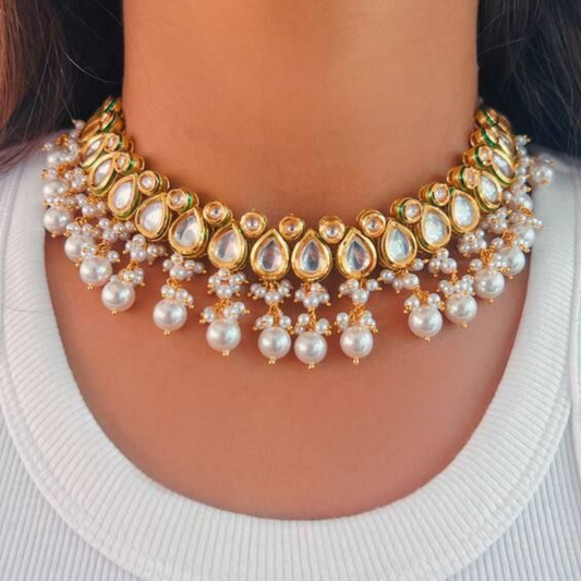 Double Layer Circle Drop Kundan Necklace set