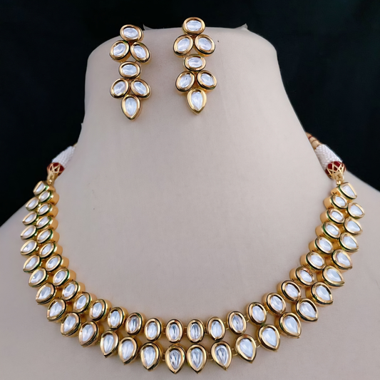 Double Layer Oval & Drop Kundan Necklace Set