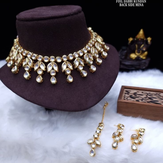 Semi Long Multi Shape Kundan Necklace Set
