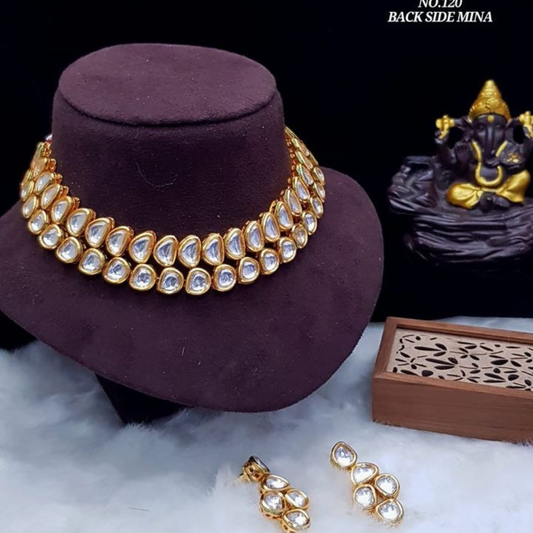 Double Line Multi Shape Kundan Necklace Set
