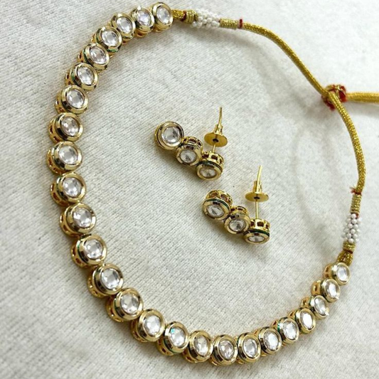 Single Line Circle Kundan Necklace Set