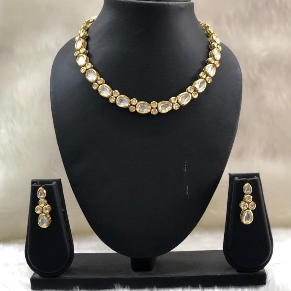 Single Line Oval & Circle Mix Kundan Necklace set