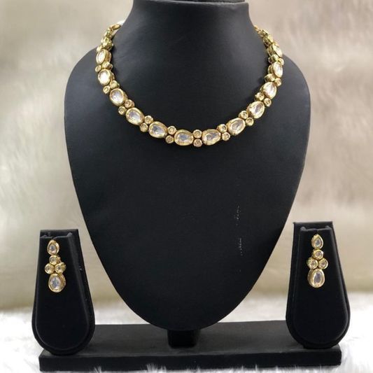 Single Line Oval & Circle Mix Kundan Necklace set