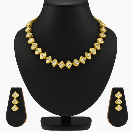 Single Line Small Triangle Kundan Necklace Set