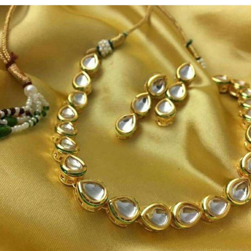 Single Line Drop Kundan Necklace Set
