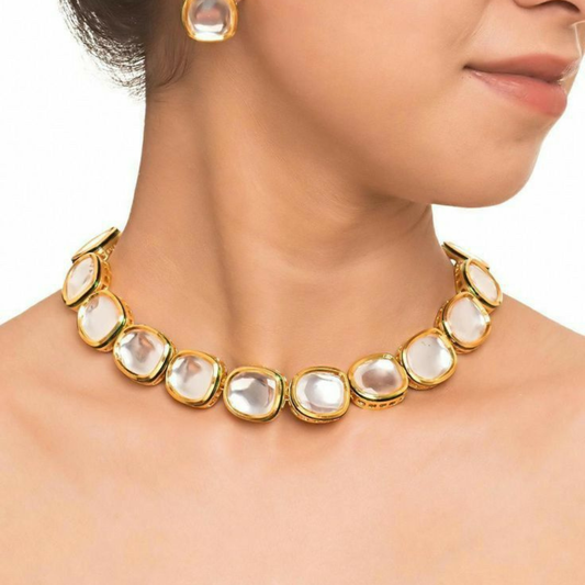 Uncut Big Oval Kundan Necklace Set