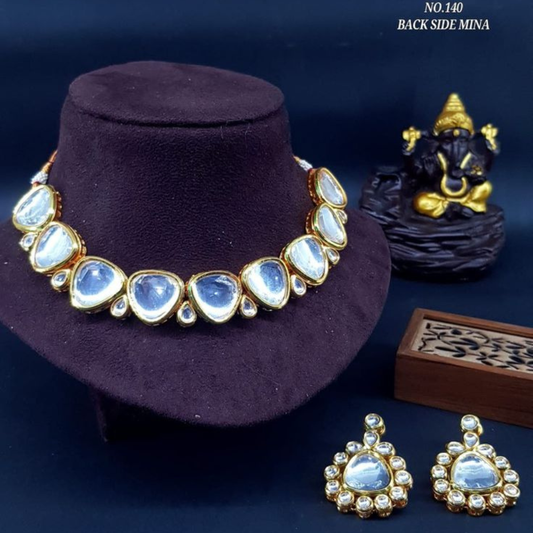 Uncut Big Triangle with Small Drop Kundan Necklace Set