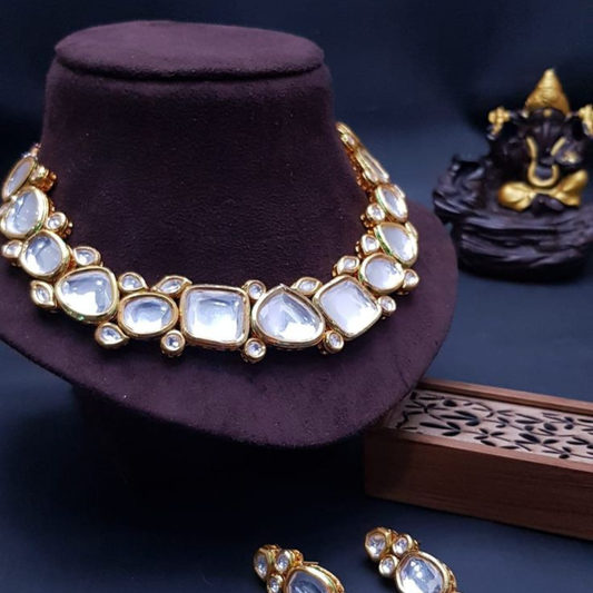 Uncut Big Multi Shape Kundan Necklace Set