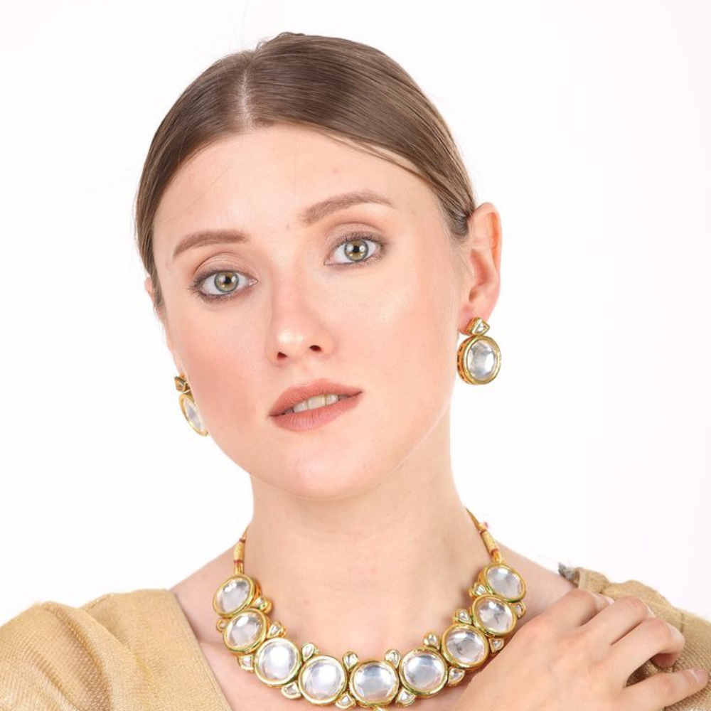 Big Circle with Small Drop & Triangle Uncut Kundan Necklace Set