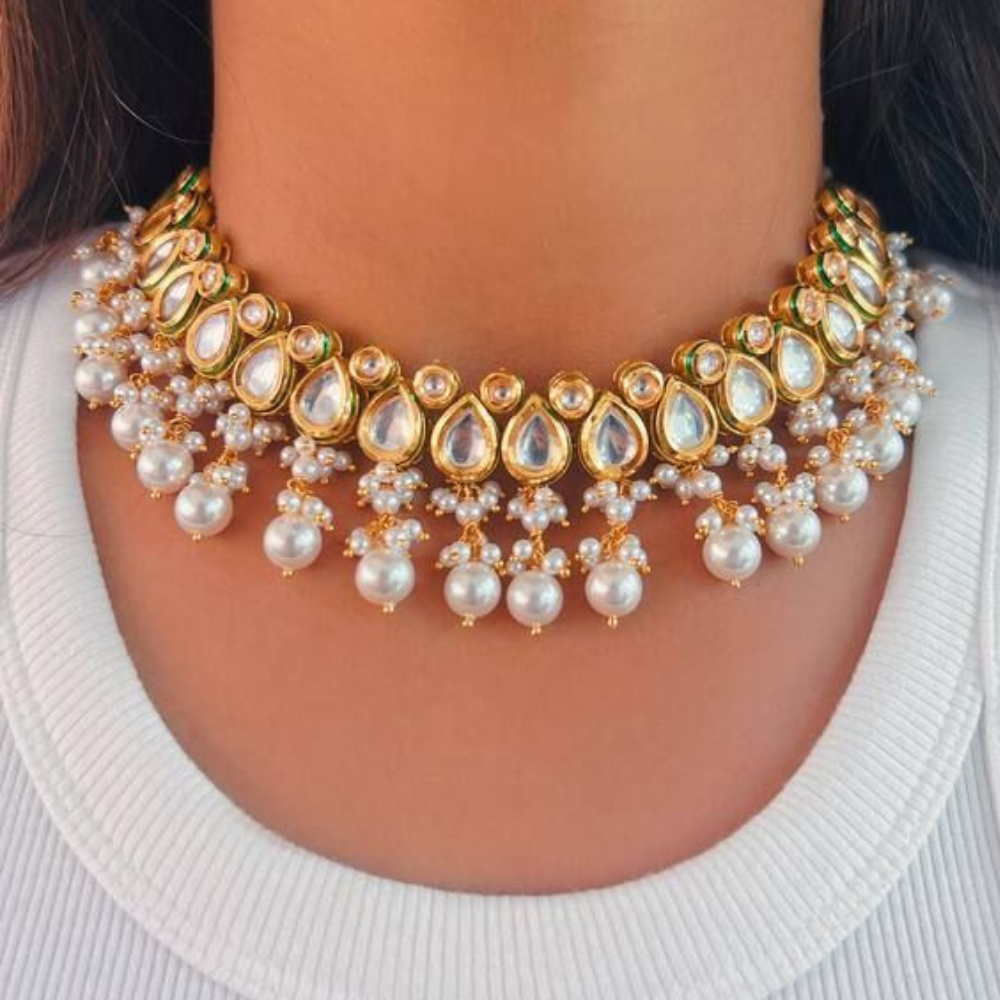 Double Layer Circle Drop Kundan Necklace set