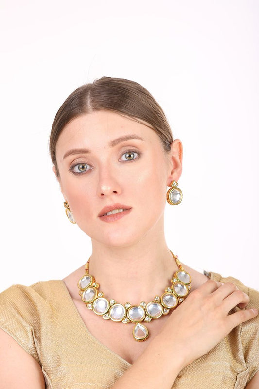 Big Circle with Small Drop & Triangle Uncut Kundan Necklace Set